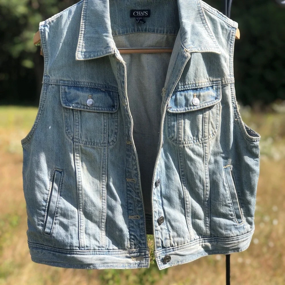 Chaps Faded Denim Vest - Picture 1 of 12